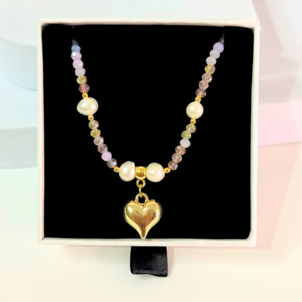 Heart Pendant Necklace with Crystal Beads - Image 2