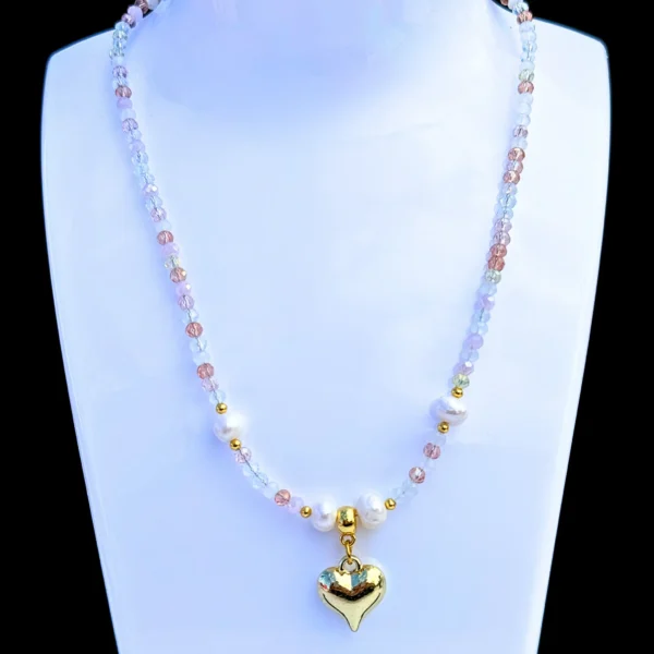 Heart Pendant Necklace with Crystal Beads