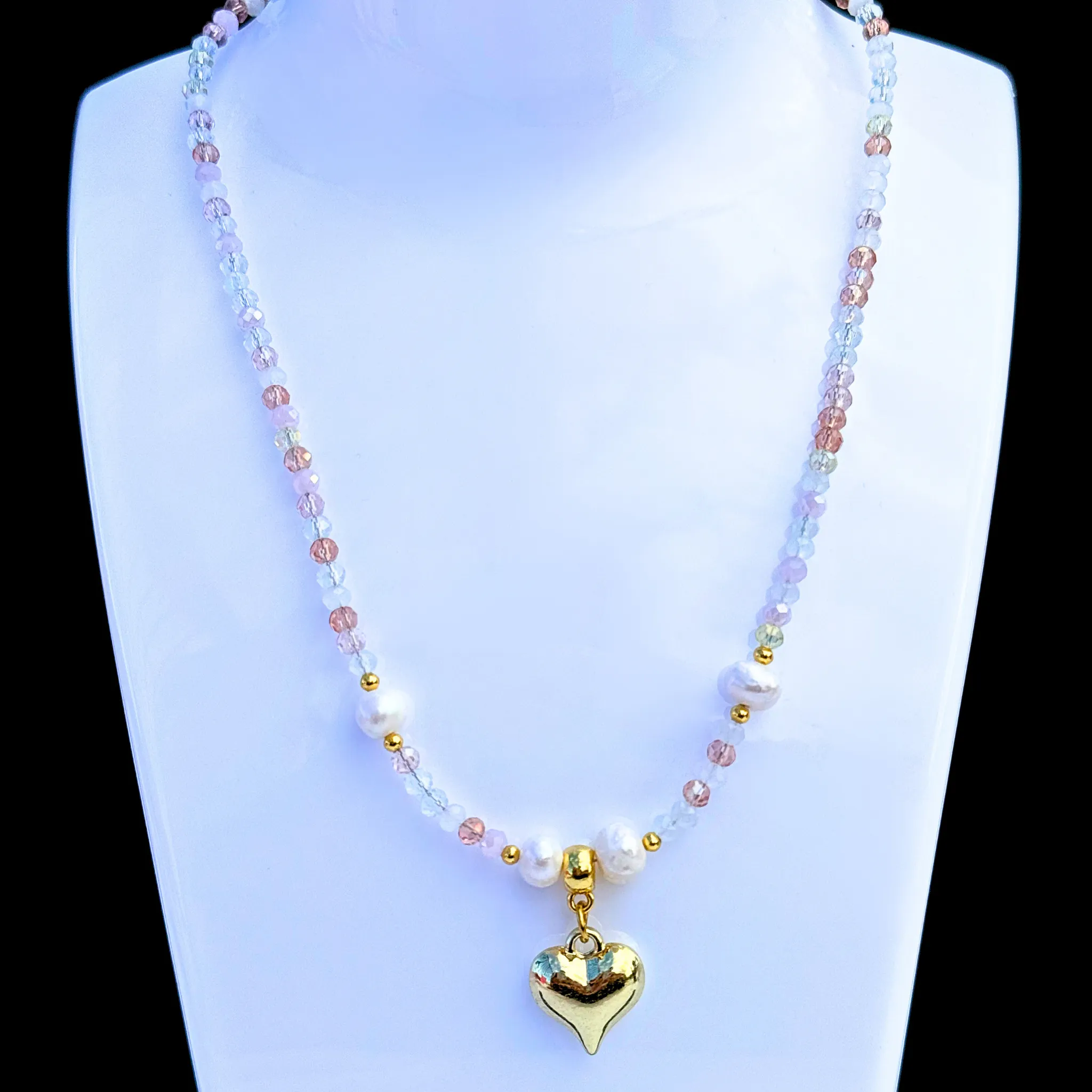 Heart Pendant Necklace with Crystal Beads4